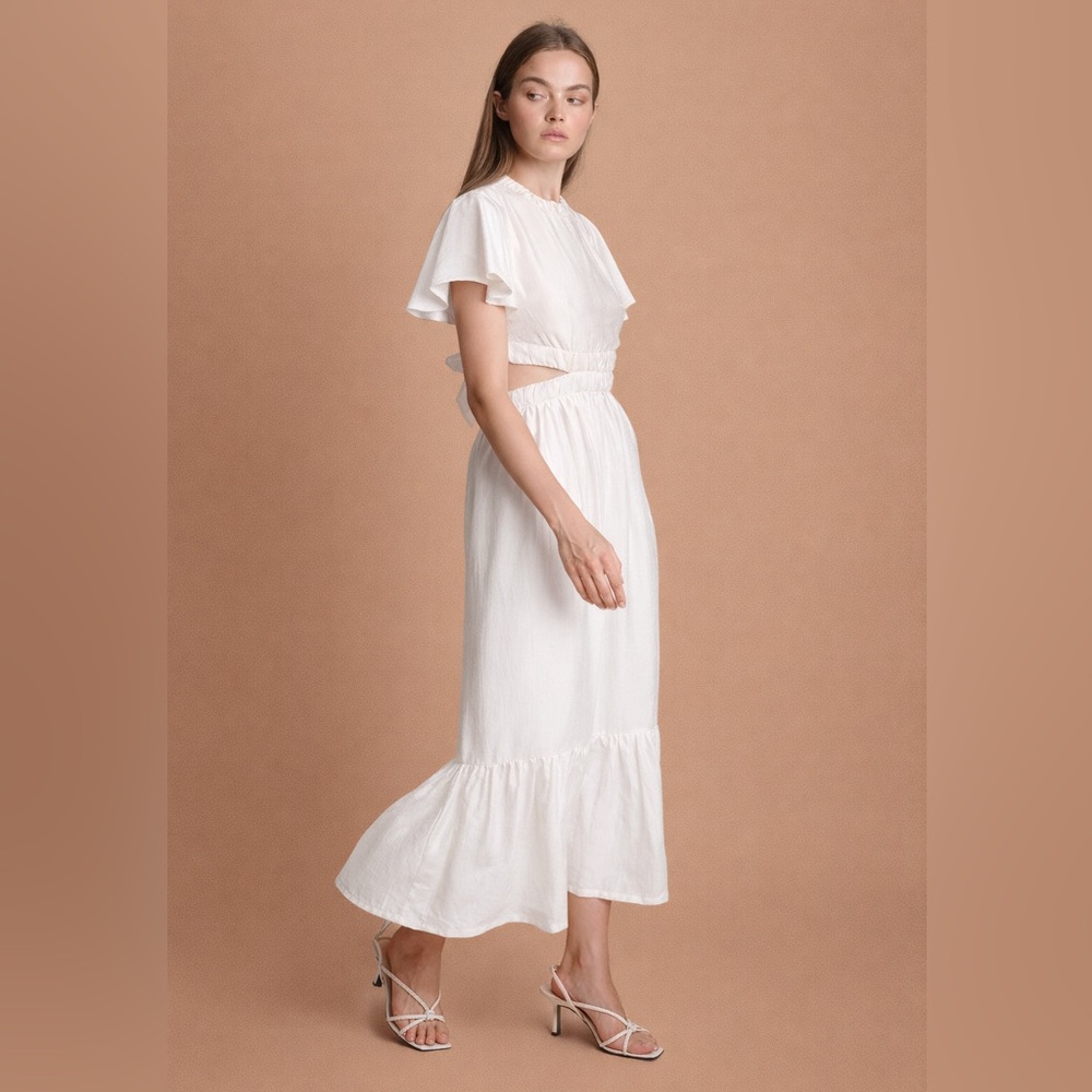 NWT Sabina Musayev Ivory Side & Back Cut Out Midi Dress Size Large - Picture 3 of 14
